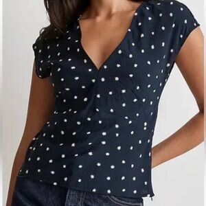 Madewell Navy V-Neck Daisy Top Size 2
